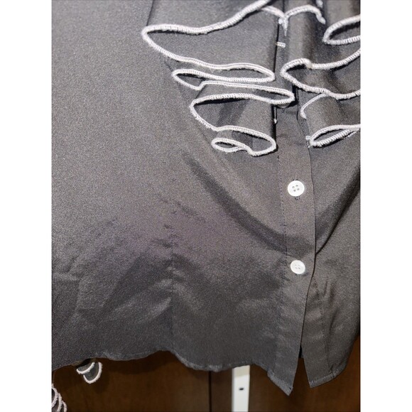 Ruffled Promelia Top Black W/White Trim Ruffled Sleeves Semi Fitted Sz M - Picture 6 of 10